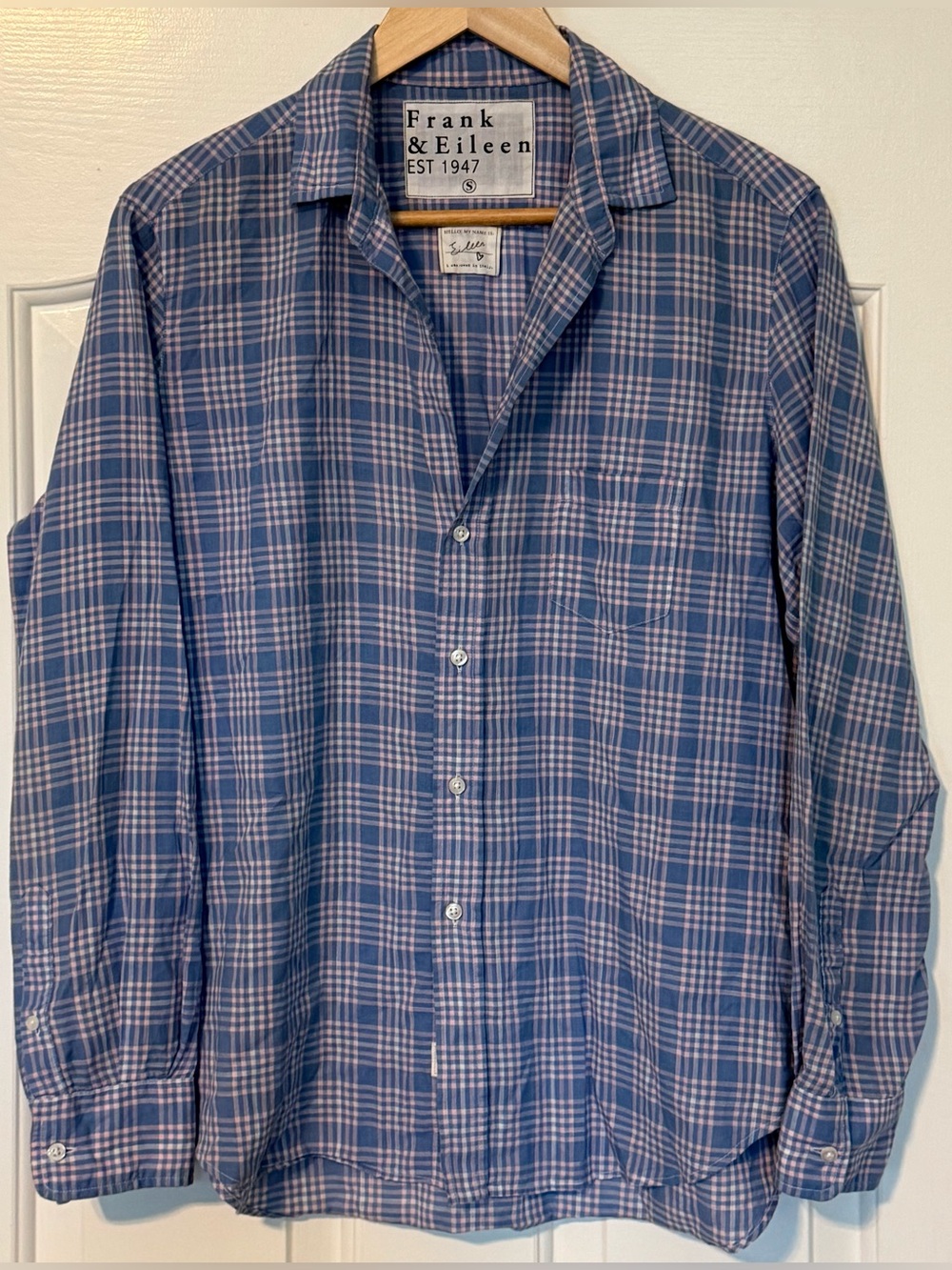 Frank & Eileen Eileen Pink Blue Plaid Italian Cotton Shirt S